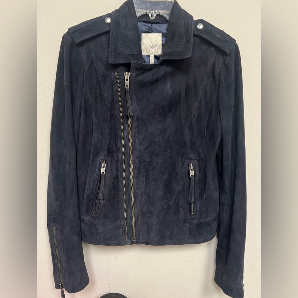 Joie Ailey Navy Leather Suede Moto Jacke, Large